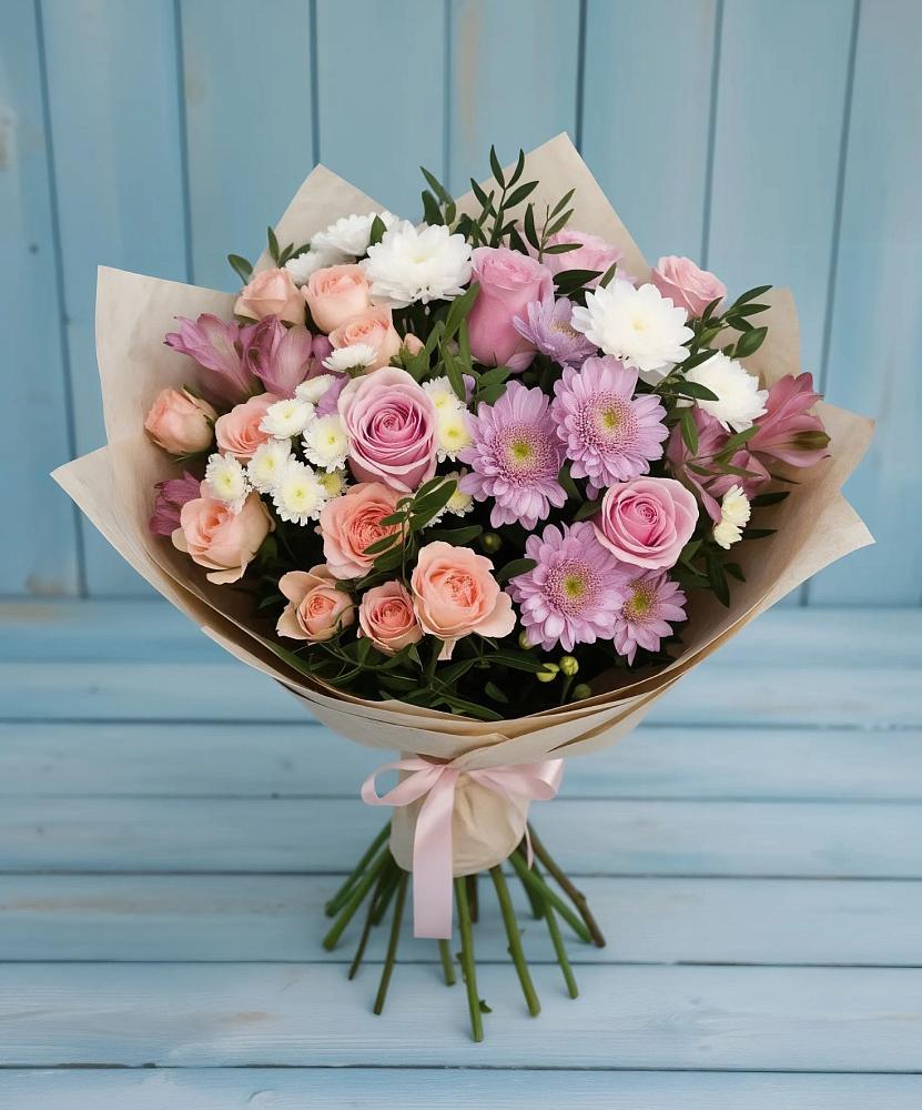 Букет цветов из: Хризантемы, Розы и Альстромерии в Тымовское