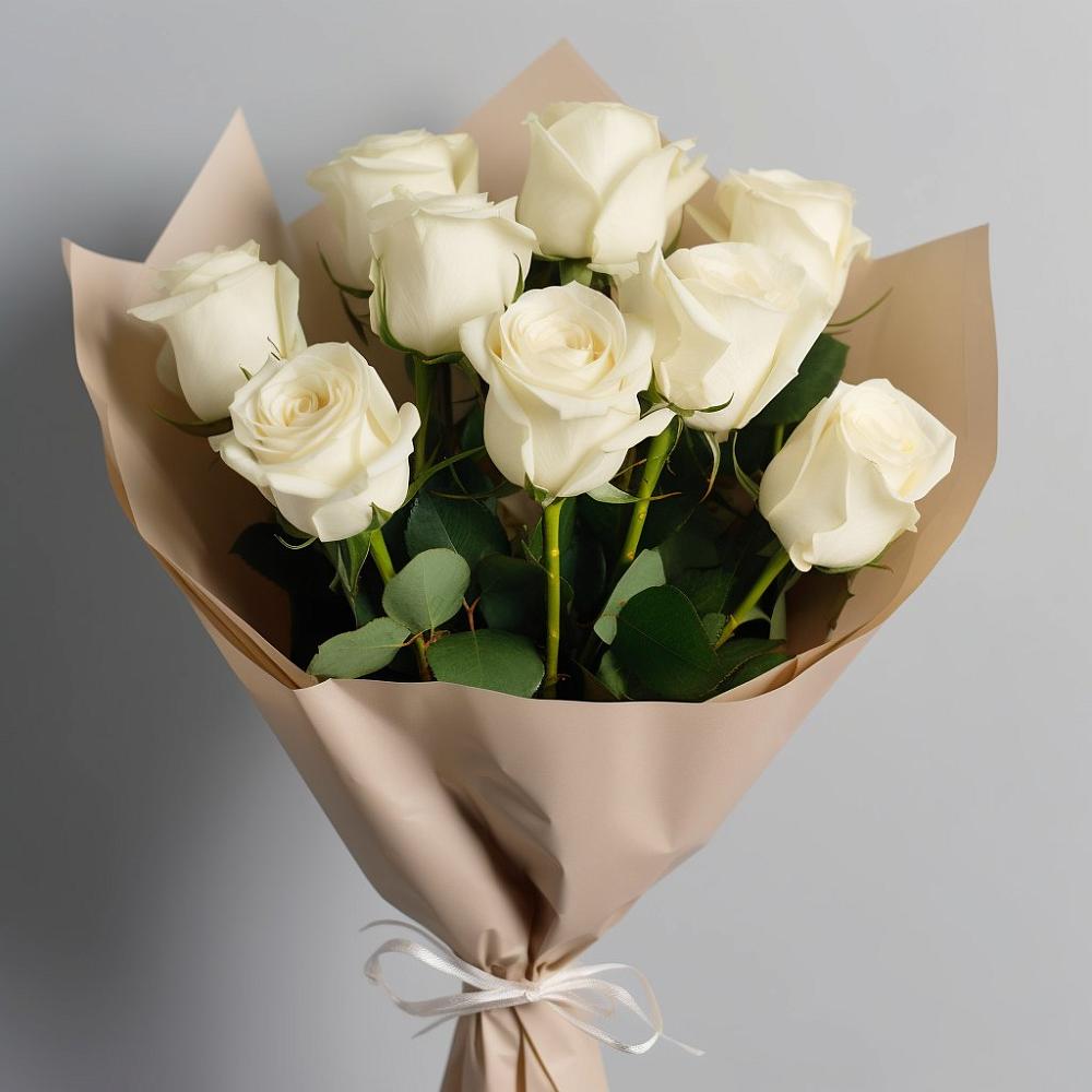 Букет 9 Белых роз Эдлесс Лав в Тымовское