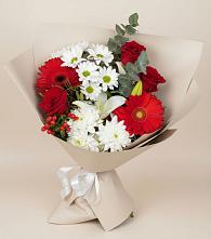 Букет цветов из:  Розы, Хризантемы, Герберы и Лилии в Тымовское