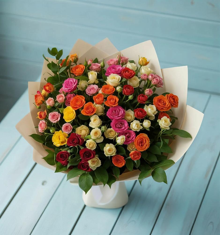 Букет Микс из разноцветных кустовых роз в Тымовское