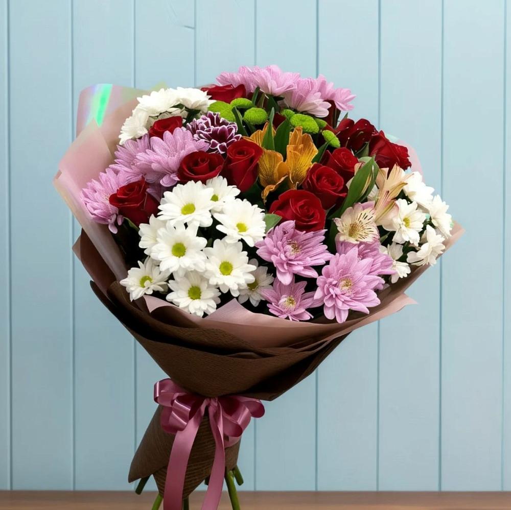 Букет цветов из: Розы, Хризантемы и Альстромерии в Тымовское