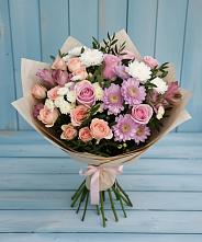 Букет цветов из:  Хризантемы, Розы и Альстромерии в Тымовское