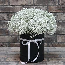 Цветочная композиция из Гипсофила в шляпной коробке в Тымовское