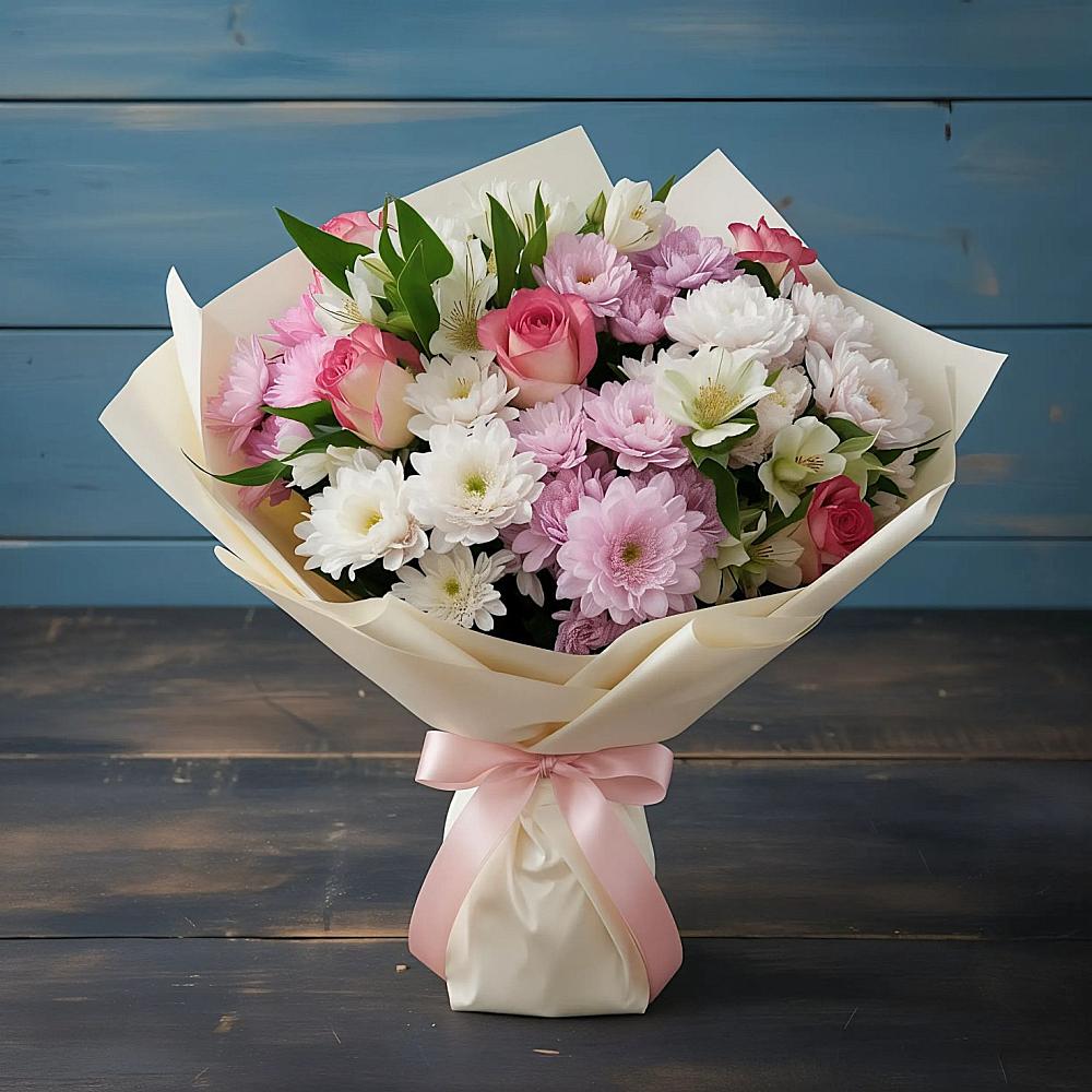 Букет цветов из: Хризантемы, Альстромерии и Розы в Тымовское